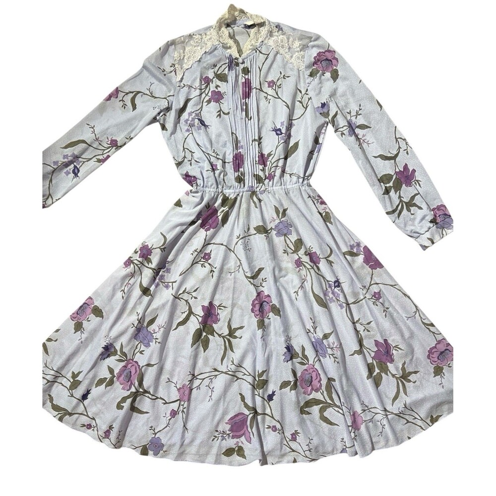 Vtg Floral Prairie Cottage Core Dress Purple Sz 12